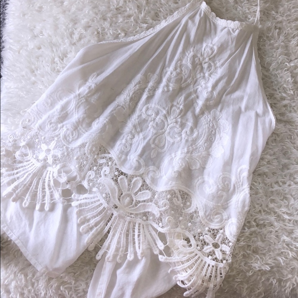 Open back white lace top